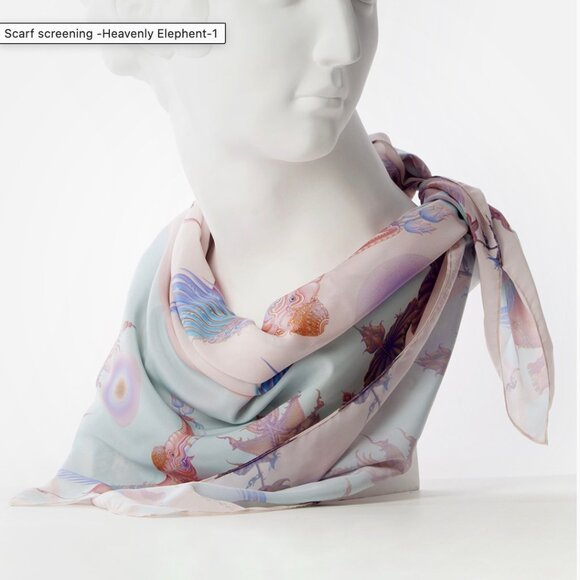 Limited Edition Moca Bangkok Heavenly Elephant Silk Scarf Thailand Lotus Pink - Picture 2 of 11
